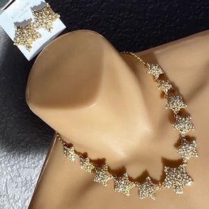 KATE SPADE - signed necklace & earrings set: gold tone rhinestone stars